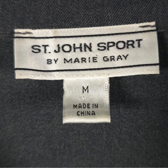 ST. JOHN SPORT MARIE GRAY Stretch Light Blazer Coat Silver Grommet Studs MEDIUM - Picture 4 of 13